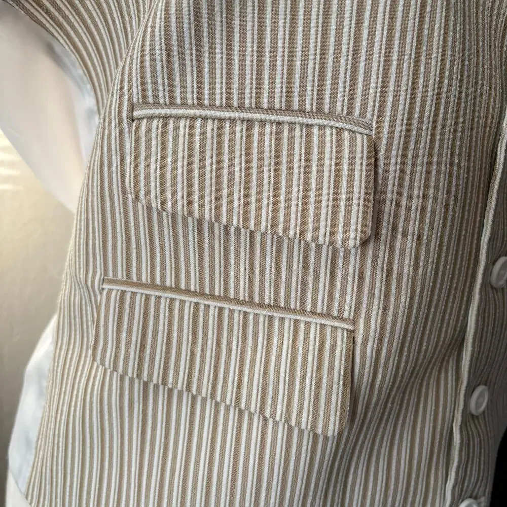 FORMAL SUIT VEST Unisex Adjustable Suave Pinstripes Cream/Tan Sz40R Androgynous